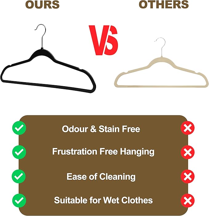 Quality Hangers 50 Pack Plastic Hangers for Clothes - Slim Non-Velvet Hangers with 360° Swivel Chrome Hook & Non Slip Notches - Ideal for Dresses Coats Shirts Jackets & More - Black