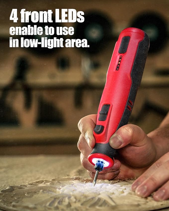 AVID POWER Cordless Rotary Tool 8V Rechargeable Grinding Tool for Dog Nail, 5 Speeds, 60 Pcs Accessories for Carving, Engraving, Sanding, Polishing and Cutting (Light Red)