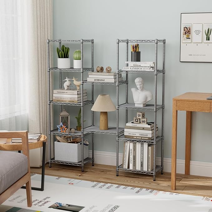 Golpart Small 5 tire Shelves Storage Wire Shelving Unit Metal Shelf Adjustable Organizers Storage Shelving for Bathroom Laundry Room Kitchen Pantry10”D x 16”W x 60.2”H Silver