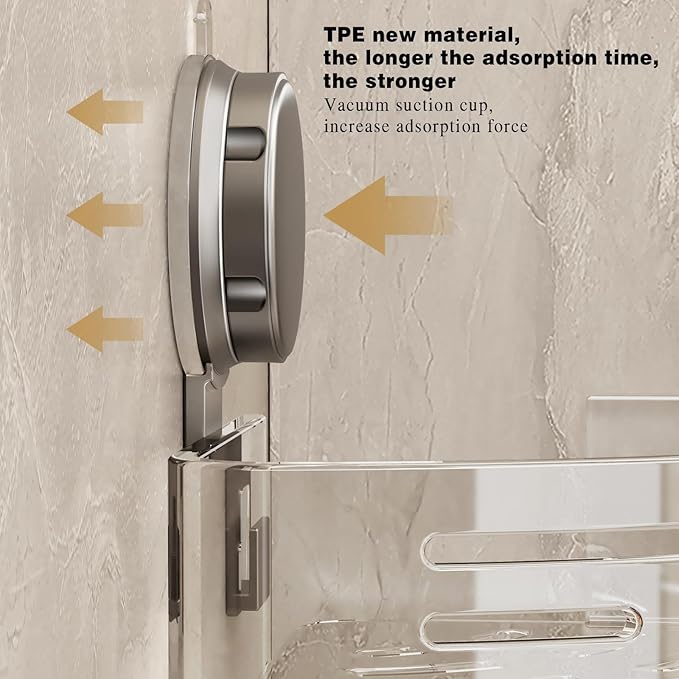 VOLPONE Corner Shower Caddy Suction Cup Shower Shelf Corner No Drilling Bathroom Shower Organizer Storage Rack Adhesive with Towel Bar Hooks (2-Pack, Matte Gray)