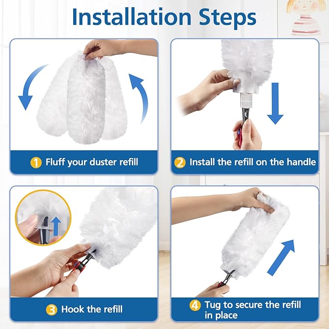 30 Pack Duster Refills Compatible with O-Cedar Flex & Catch Duster, 360° Heavy Duty Disposable Duster Refills Replacement, 3X More Dust Cleaning Than Feather Dusters