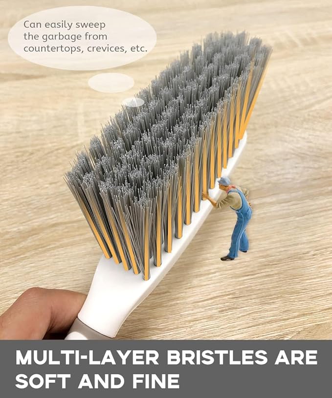 Dust Pan, Dustpan and Brush Set, Small Dust Pan and Brush Set, Hand Broom and Dustpan for Home, Handheld Angled Dust Pans and Brooms are Daily Cleaning Tools, 2 Pack Beige Brown