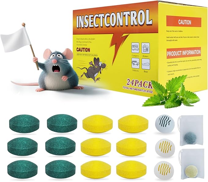 Rodent Repellent with Natural Essential Oils – 24 Pack Mouse, Rat & Pest Deterrent Balls, Safe for Family & Pets, Long-Lasting Indoor & Outdoor Protection