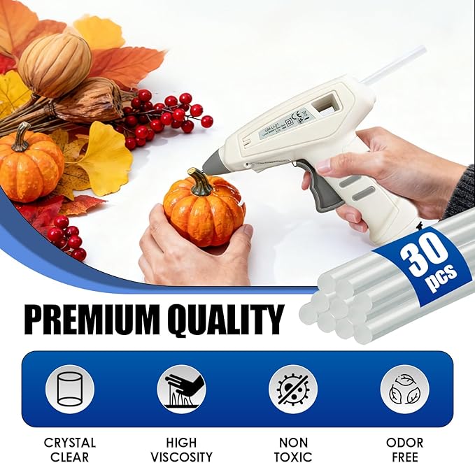 Cordless Hot Glue Gun Kit Includes 30 Hot Glue Sticks, Switch with 10W Drip-proof Design with 15-Second Fast Heating, Suitable for DIY Crafts, Fabric, Wood & Home Repairs（White）