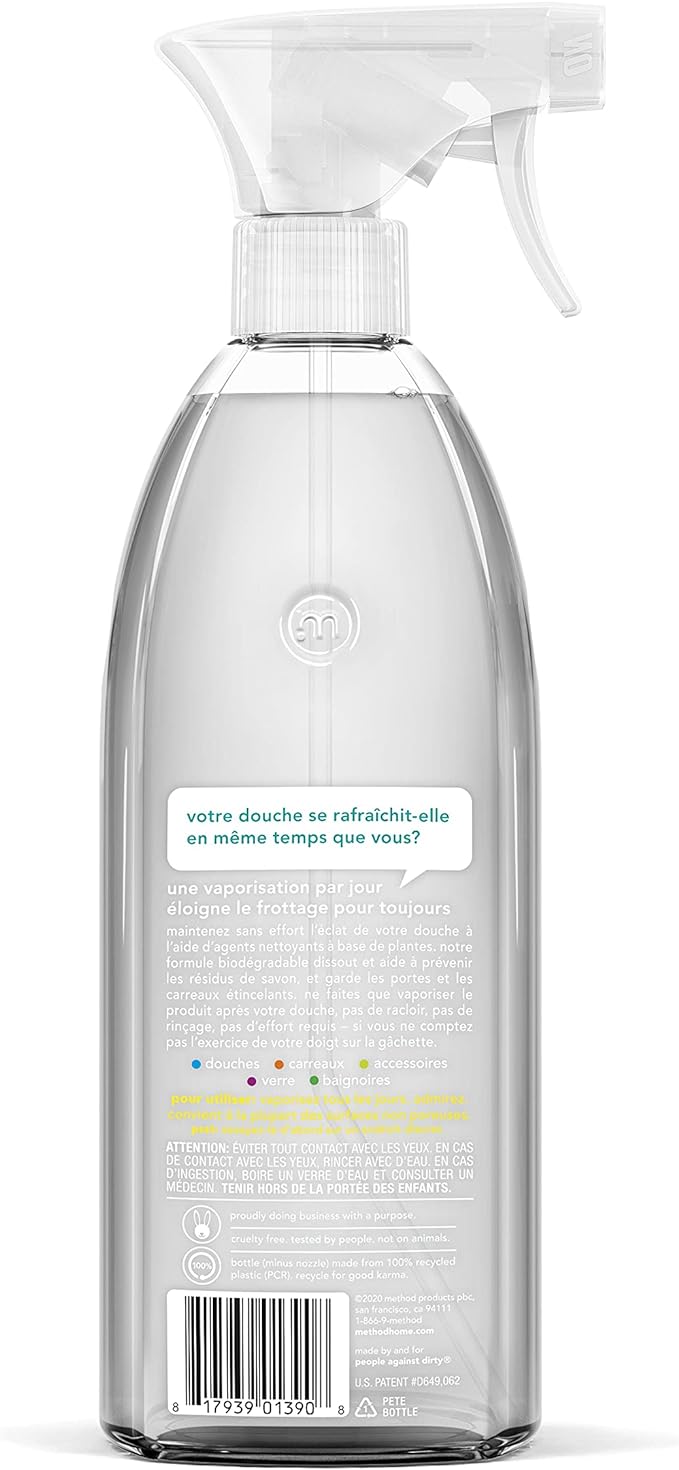 Method Daily Shower Cleaner Spray, & Spray and Walk Away, Eucalyptus Mint Scent, 28 Fl Oz, (Pack of 8), Packaging May Vary