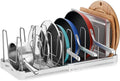 EVERIE Adjustable Bakeware Organizer Pot Lid Holder Rack for Pots, Cake Molds, Cutting Boards, Mats, Cookware, GS02SS, 7.7'' Deep by 12.6'' to 21.5'' Wide