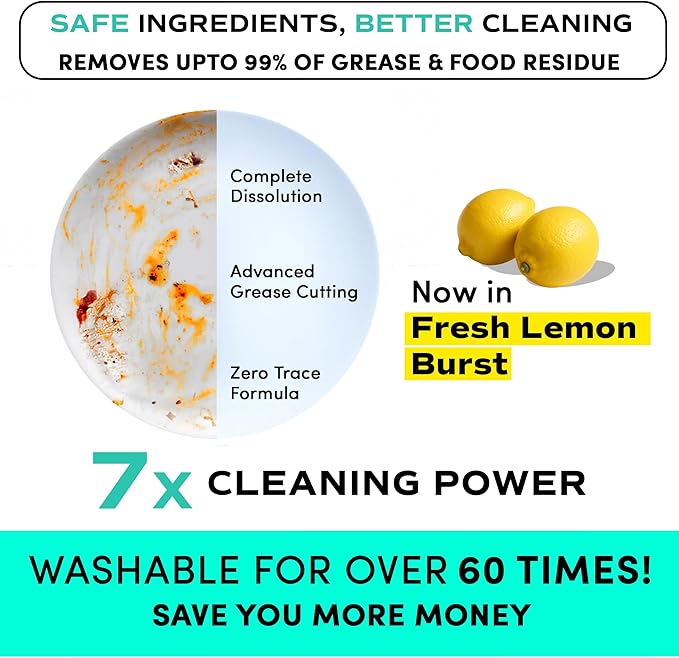 Zero Trace Dishwasher Detergent Eco-Friendly Sheets for Dish Washing - Plant Powered Technology - Lemon Scent - 60 Loads