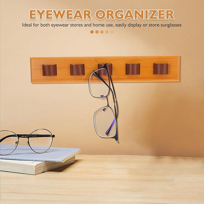 SOLUSTRE Wooden Eyewear Organizer Rack Wall Mounted Sunglasses Storage Display Holder Modern Eyeglass Storage Rack for Entryway Bedroom Home
