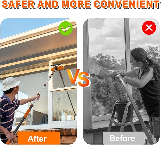 20FT Reach High Ceiling Duster Kit, Window Cleaning kit with 3-12FT Extension Pole, Fan Duster for Ceiling Fan Blades, Microfiber Feather Duster, Rotatable Window Squeegee and Cobweb Duster