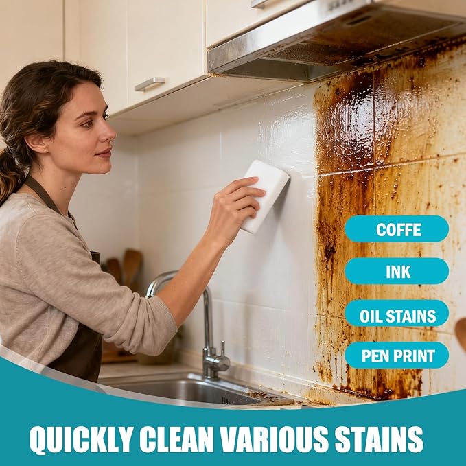 20-Pack Melamine Sponges, Multi-Functional Household Cleaning Pads for Kitchen, Dishes, Bathroom & Walls, 2X Density Extra Thick & Non-Scratch Bulk Sponge Foam Pads for Tough Stains and Grease
