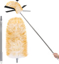 Feathers Duster 97" Long Telescoping Lambswool Duster with Bendable Wool Head - Ultra-Thick Stainless Steel Extension Pole for Cleaning