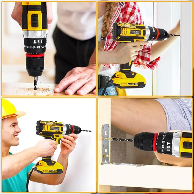 21V Tool Kit with Drill, 120PCS 21V Cordless Drill Set with 3/8" Keyless Chuck of Metal & 25+3 Clutch with Impact, 2 x 2.0Ah Battery & Fast Charger, Max Torque 45Nm, 2-Variable Speed