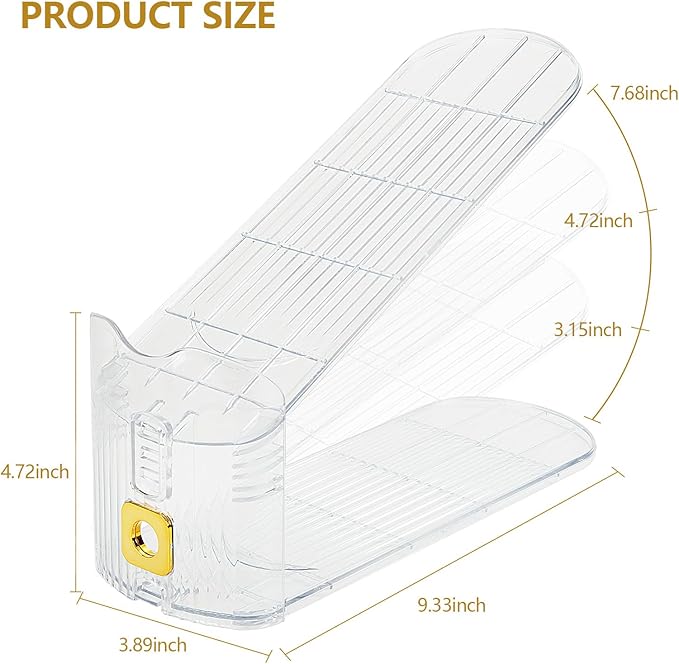 Shoe Slots Organizer,Adjustable Shoe Stackers,10 Pack Shoe Space Savers,Double Layer Shoe Riser Shoe Slot,Shoe Storage Holder for Closet,Transparent