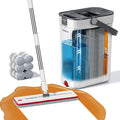 Mop and Bucket Set, 3-Tank Flat Mop and Bucket System for Separate Dirty & Clean Water, 65" Mops for Floor Cleaning with 6 Washable Pads, Safe for Hardwood, Vinyl, Tile, Baseboards, Walls