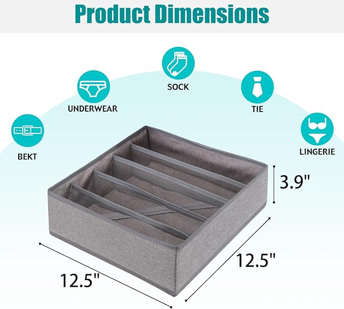Drawer under Cabinet Clothes Organizer 5 Cell Foldable Storage Cubes Underwear Drawer Organizer Dividers Storage Boxes for Bra, Underwear（Grey）