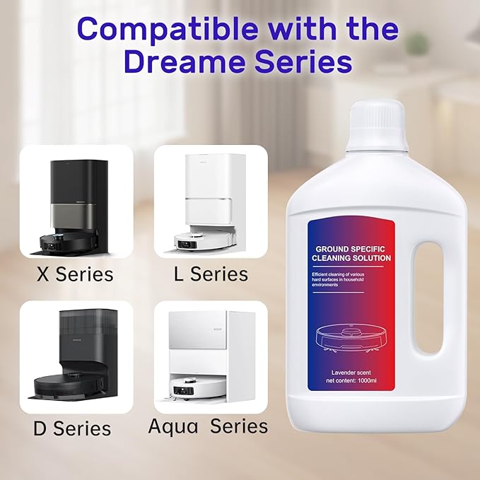 Lavender Floor Cleaning Solution 1L Compatible with Dreame Wet & Dry Vacuum and Robot， Residue & Streak Free,Suitable for All Robot Vacuum Cleaners and Wireless Wet Dry Dual-Use Vacuum Cleaners