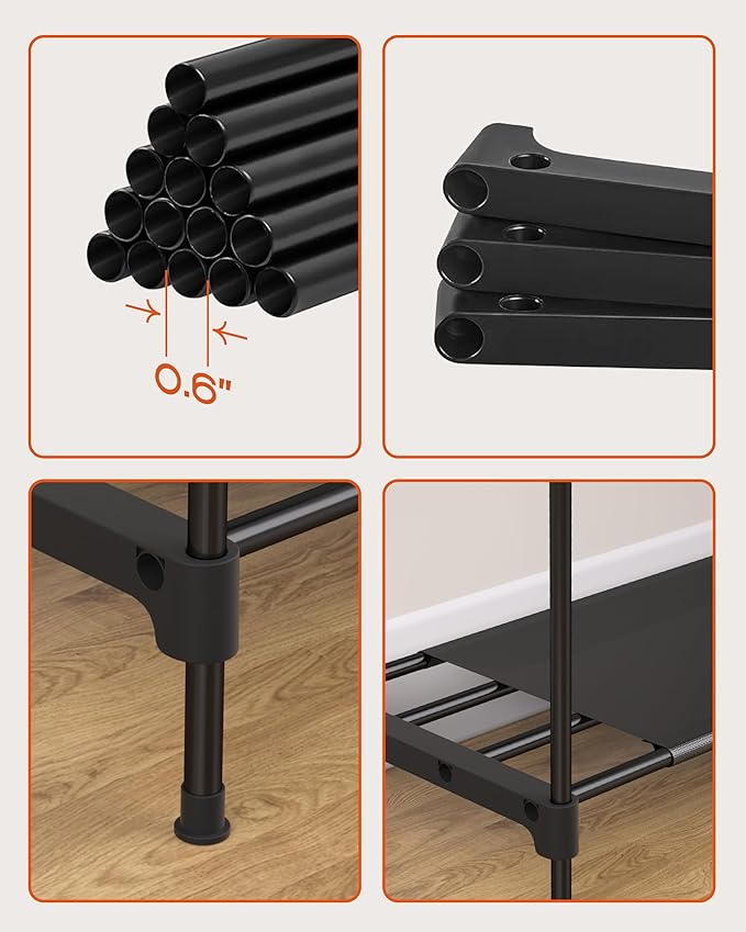 CASAMAYA Clothes Rack, Portable Closet, 54.3 Inch Large Capacity Wardrobe Closet, Clothes Storage Organizer with Shelves and 3 Hanging Rods, Easy to Assembly, Black PCT022B01