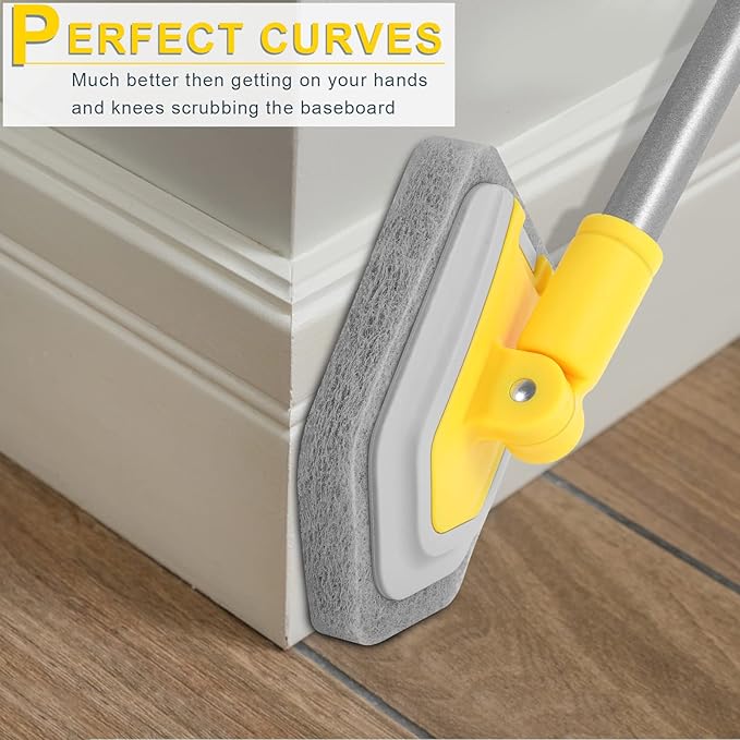 Lalafancy Baseboard Cleaner Tool with Long Handle 3 Reusable Cleaning Brush Pads, 52‘’ Shower Wall Cleaner Scrubber Baseboard Duster for Bathroom Wall Floor Skirting Bathtub Window Scrubbing