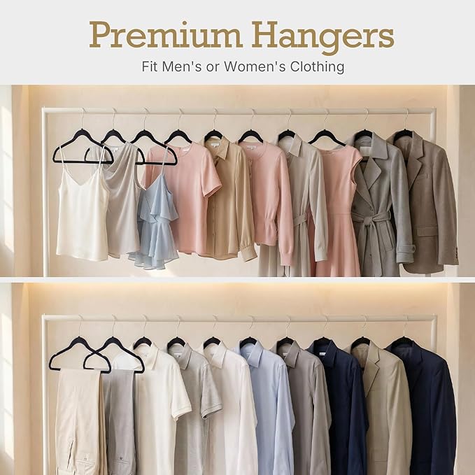 HOUSE DAY Black Velvet Hangers 120 Pack, Premium Clothes Non-Slip Felt Hangers, Sturdy Black Heavy Duty Coat Hanger, Durable Space Saving Suit Hanger, 360° Rotating Silver Hook