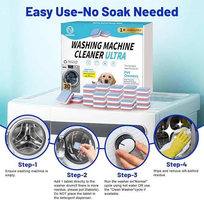 2-in-1 Pet Hair Removal Kit, Washing Machine Cleaner Tablets & Reusable Pet Hair Removal Glove for Cats and Dogs, Remove Stubborn Pet Hair | Complete Solution for Pet Owners