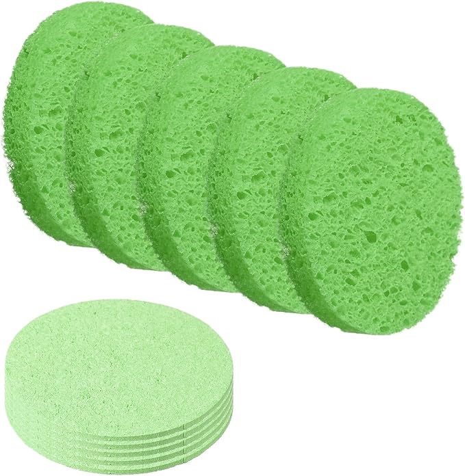 uxcell 10Pcs Cellulose Sponges, Round Kitchen Clean Sponges Non-Scratch Compressed Dish Scrubber for Kitchen Household Cookware Bathroom Cleaning & DIY, Green