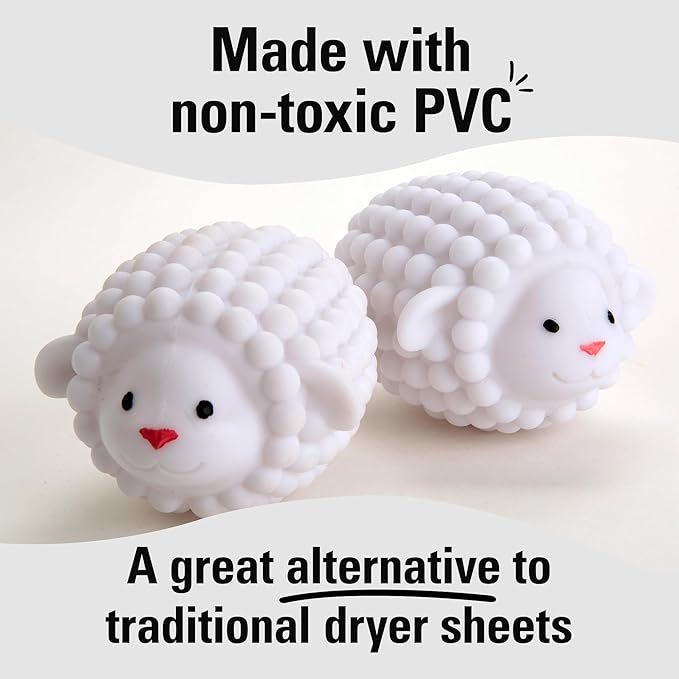 Kikkerland Set of Two Reusable Dryer Buddies for Laundry – Fabric Softener Dryer Balls – Control Static, Remove Wrinkles, Dry Clothes Faster, Lambs