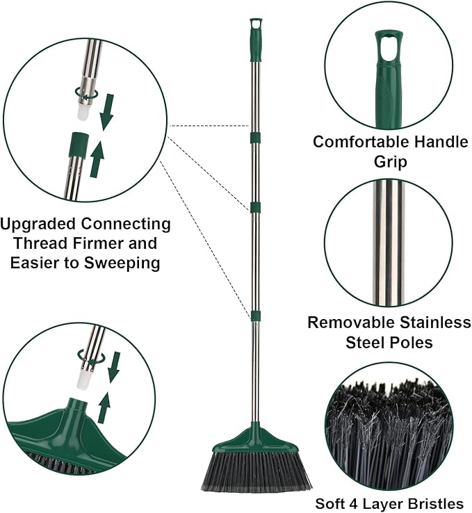 Broom Outdoor Indoor Commercial Broom with 50 inches Long Handle,Perfect for Home Courtyard Garage Kitchen Office Lobby Room Floor(Black)