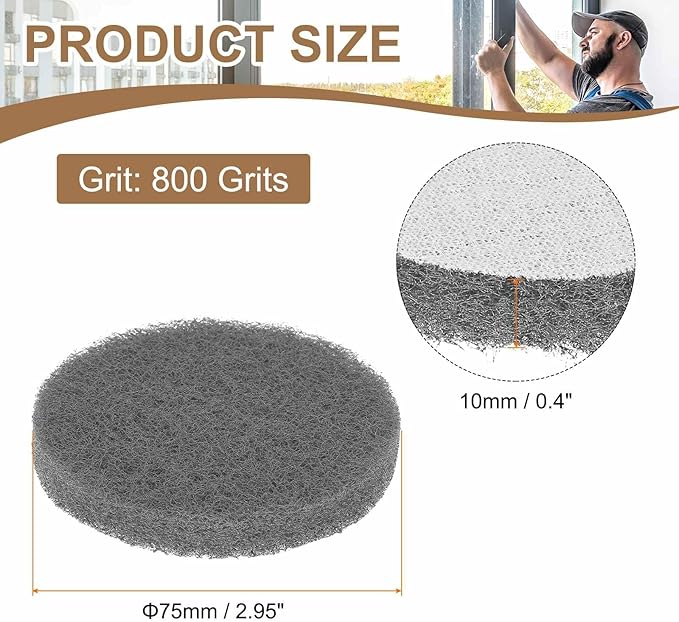 HARFINGTON 24pcs Scrubber Scouring Pads 800 Grits 3 Inch Drill Power Brush Hoop and Loop Surface Conditioning Disc Drill Scuffing Disc Scrub Pads for Home Kitchen Cleaning, Gray
