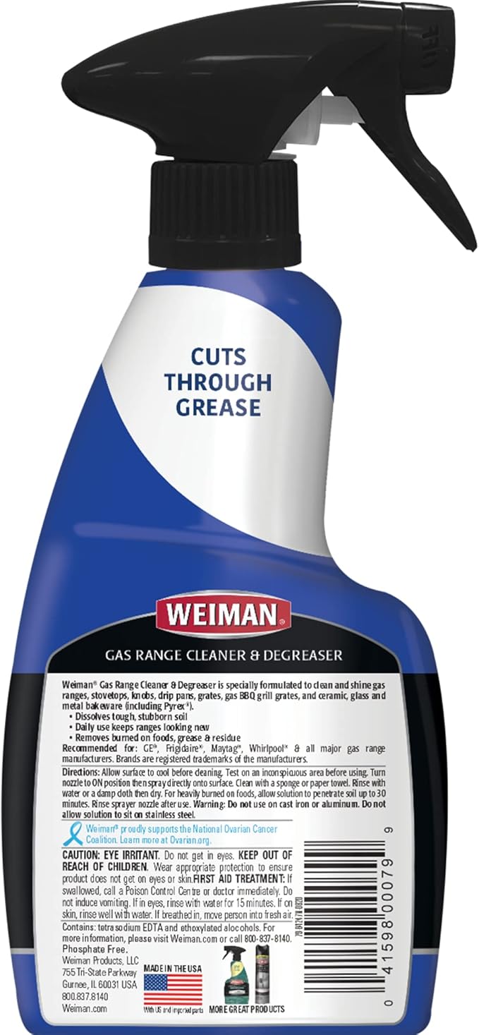Weiman Heavy Duty Gas Range & Stove Top Cleaner and Degreaser - 4 Pack, 24 Ounces with MicroFiber Cleaning Towel
