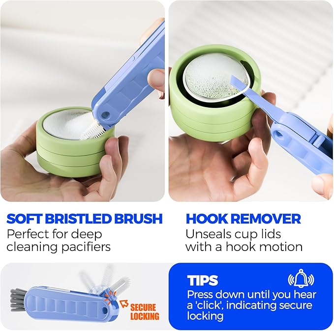 6 Pack Holikme 4 in 1 Cup Lid Cleaning Brush Set with 3 Straws, Multifunctional Bottle Brush, Silicone Cup Lid Gap Cleaner, Durable Bristle Crevice Cleaning Brush, Blue