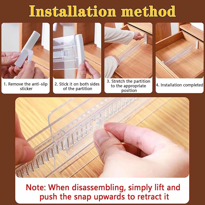 4 Pcs Drawer Dividers for Clothes, 3.15" High 11.34"-19.69" Adjustable Expandable Dresser Drawer Organizer, Clear Plastic Separators for Dresser, Baby Clothing (4, clear)