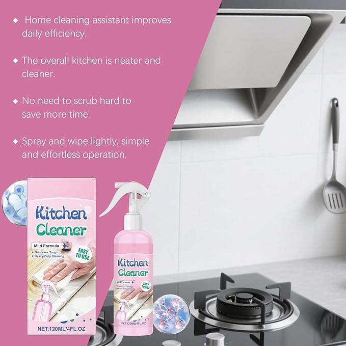 Kitchen Cleaner Spray, No-Scrub Cleaning Power, 7.5x4.7x17cm, Dirt Clean Spray, All Purpose Stain Removal, Efficient Grime Elimination, For Counter Cabinet Barbeque