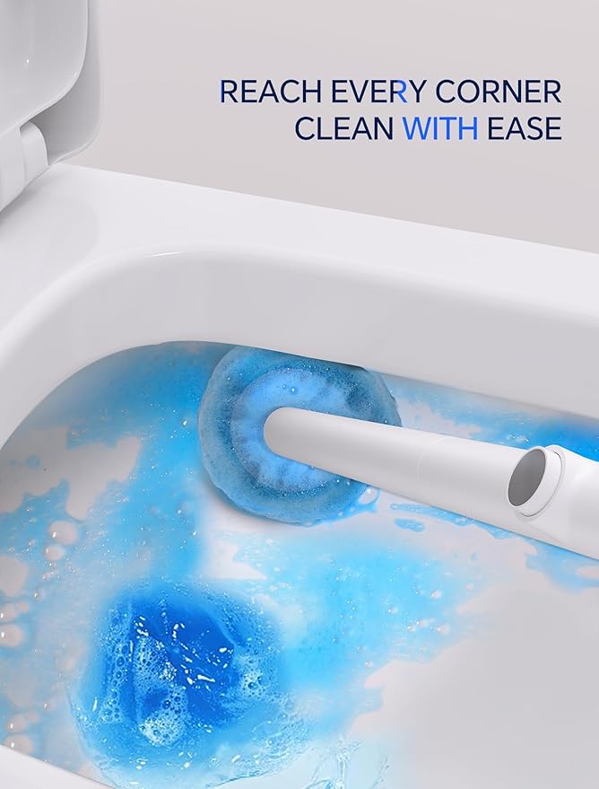 LFBEAR Disposable Toilet Brush Wand, Wall Mounted Toilet Cleaner Kit with Holder, 12 Refills Replacement Heads for Bathroom Cleaning