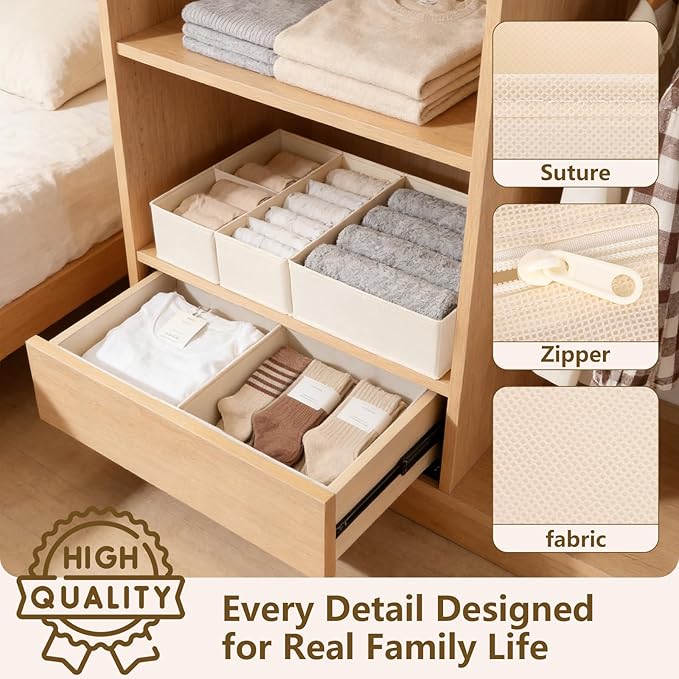 Drawer Organizer Clothes, 16 Pack Dresser Organizer Bins, Foldable Closet Organizers and Storage Fabric Dresser Bins, Shallow Drawer Dividers for Clothing, Underwears, Socks, Tie