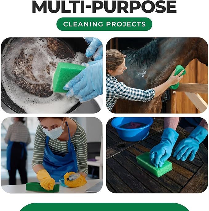 Multi-Purpose Sponges for Cleaning - Green 10 Pack, Large Sponges for Car Washing, Tile & Grout, Bulk Pack Sponge