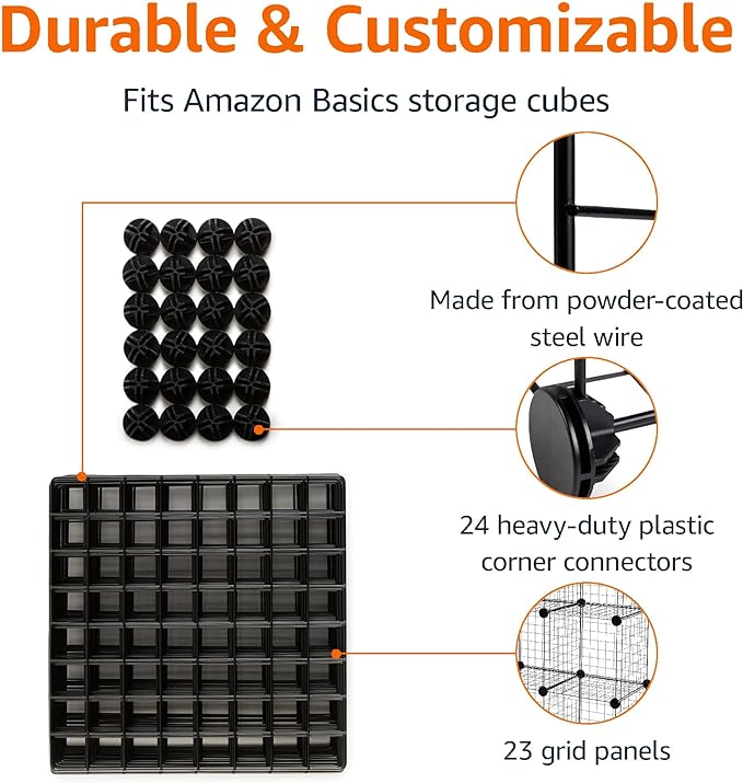 Amazon Basics 6-Cube Wire Grid Stackable Storage Organizer, Metal Shelving Unit, No-Tool Assembly, 26"W x 38"H x 12.6"D, Black