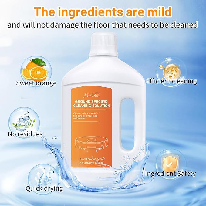 Sweet Orange Scent Floor Cleaning Solution Compatible with Dreame Cleaning Solution, Floor Cleaner for Hardwood Tile Hardfloor, Compatible Robot Vacuums with Mopping and Wet Dry Vacuum (1 Bottle)