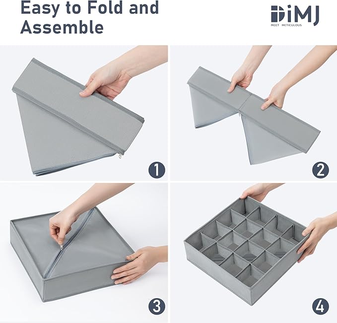 Joyoldelf Sock Drawer Organizer Divider 4 Packs Underwear Organizer, 2 x 24 Cell + 2 x 16 Cell Closet Organizers and Storage Sock Holders for Storing Socks, Handkerchiefs, Ties, Belts (Grey)