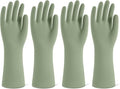 Rubber Cleaning Gloves for Dishwashing, 4 Pairs Reusable Kitchen Gloves for Washing Dishes and Household Cleaning, Green Dish Gloves with Flocked Lining and Non-Slip Grip, Pefect for Woman Men - M