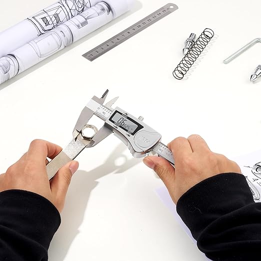 Digital Caliper, Adoric Caliper Measuring Tool 0-6" Stainless Steel Vernier Caliper Digital Micrometer with Large LCD Screen, Easy Switch from Inch Metric Fraction, 6" Caliper Tool for DIY/Household