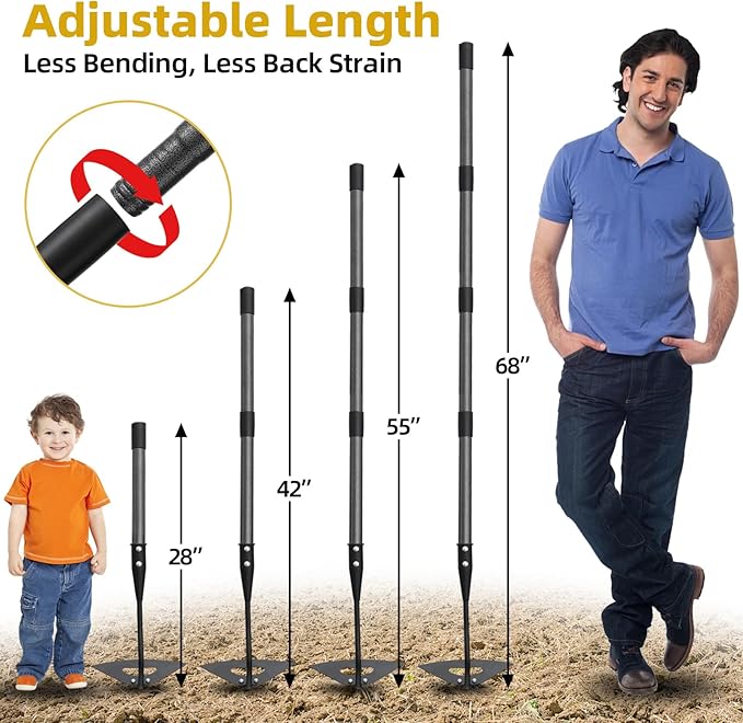 Hollow Garden Hoe - Heavy Duty Triangle Weed Hoes for Gardening,55" Adjustable Long Handle, Sharp Blade Hand Weeding Tool for Vegetable Gardens, Flower Beds, Lawn Edges & Tight Spaces