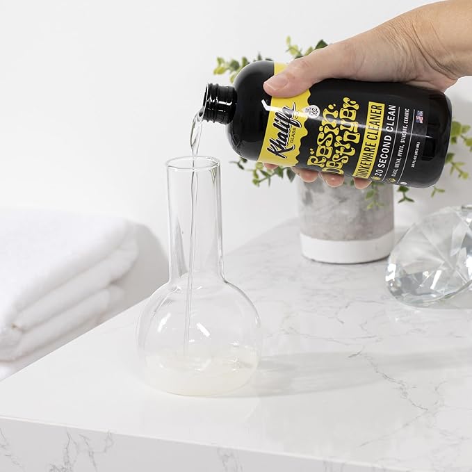 Khalifa Resin Destroyer Cleaning Solution Fl Oz Bottle - Clean & Deodorize Glass, Ceramic, Silicone & Metal - Restore Your Pieces to Perfection - Destroy Resin, Wax, Oil & Stinky Debris (32 Fl Oz)
