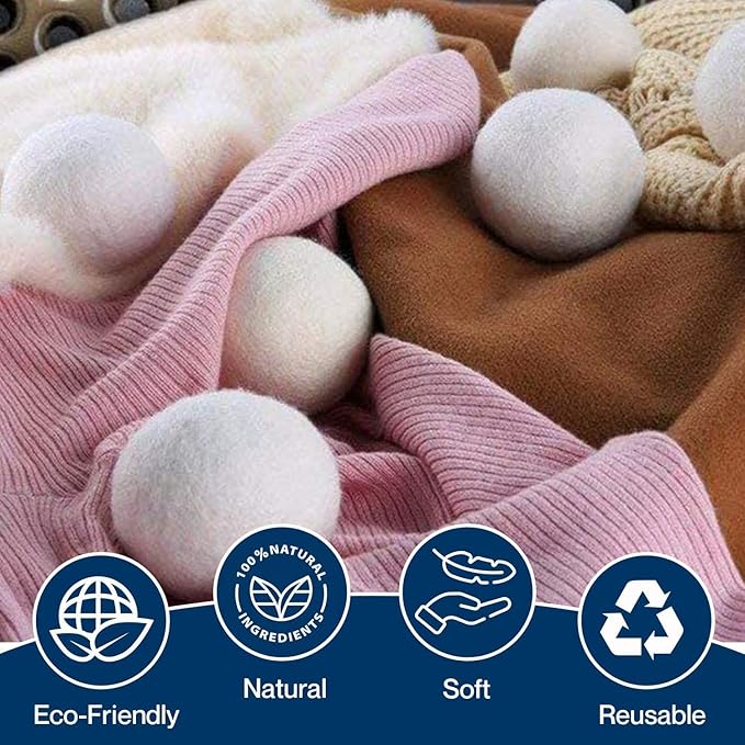 Premium XL Wool Dryer Balls 6-Pack | 100% Organic New Zealand Wool, Handcrafted, Reusable for 1,000+ Loads | Eco-Friendly Fabric Softener, Wrinkle & Static Reduction, Faster Drying