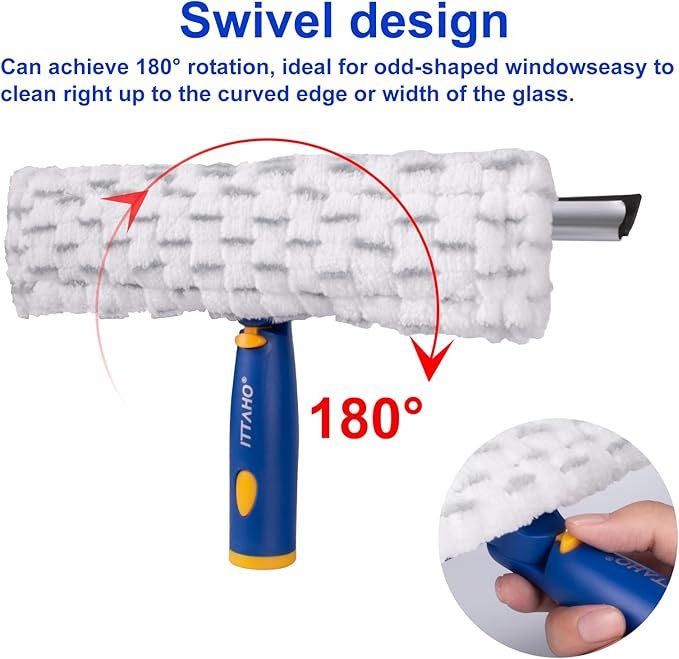 ITTAHO Squeegee for Window Cleaning with Extendable Pole, 53" 2-in-1 Window Cleaning Tool Kit, Shower Squeegee with Long Handle, Indoor/Outdoor High Window Cleaning-Two Pads