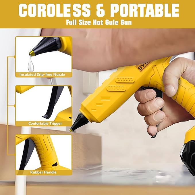 100W Cordless Hot Glue Gun for DeWalt 20V MAX Battery,High Temp Electric Power Glue Gun with 30PCS Full Size Glue Sticks for Art DIY Craft Home Repair School(Tool Only)