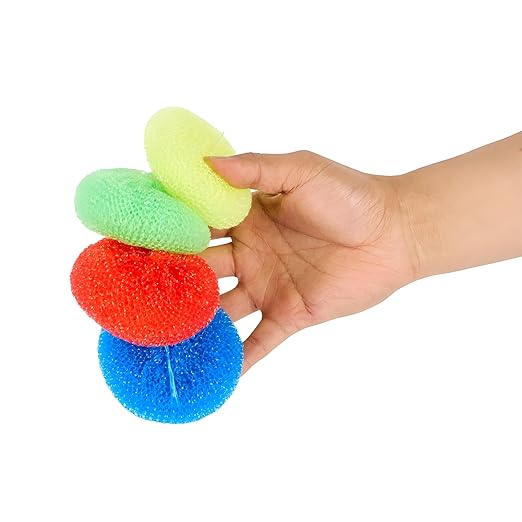 16-Pack Non-Scratch Nylon Scouring Pads – Durable Round Kitchen Scrubbers in 4 Colors – Safe for Non-Stick Cookware – 2.5" Diameter – Multi-Surface Cleaning Pads for Home, Kosher & Commercial Use