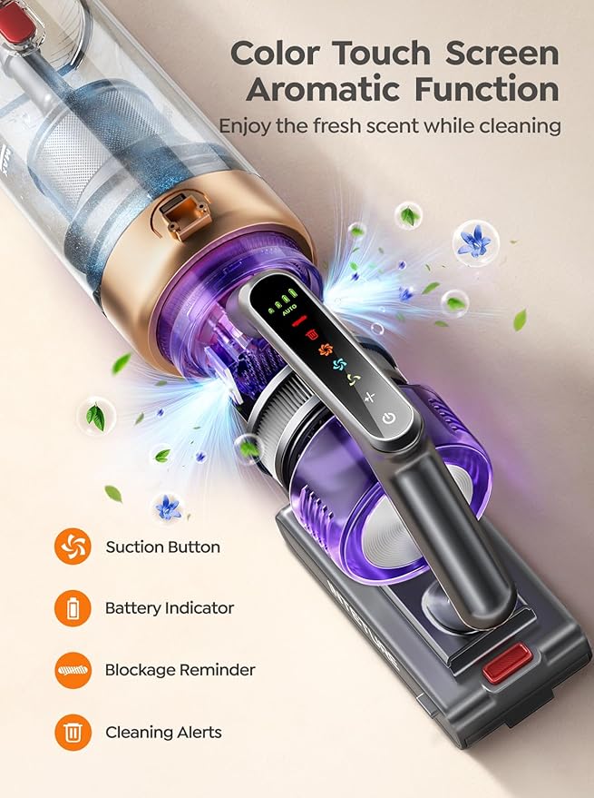 INTETURE Cordless Vacuum Cleaner, 600W 50KPA 65 Mins Vacuum Cleaners for Home, Anti-Tangle Stick Vacuum with Touch Screen, Wall Mount Charging, Upgraded Vacuum Cordless for Pet Hair/Carpet/Floors