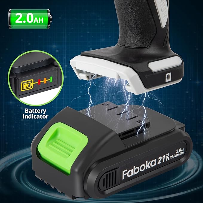 21V Cordless Drill Set, Power Drills Kit with 2.0Ah Battery and Charger, Electric Driver/Drill Bits, Max Torque 40Nm, 3/8-Inch Keyless Chuck, Variable Speed, LED Light, for DIY Home Repair