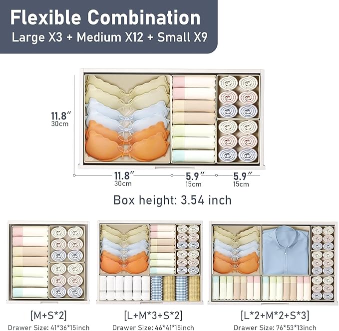 DIMJ Drawer Organizer Clothes Storage - 30 Pack Baby Dresser Organizer for Nursery, Small Fabric Closet Drawer Organizer Bins for Underwears Socks, Foldable Storage Dividers Organization for Bedroom