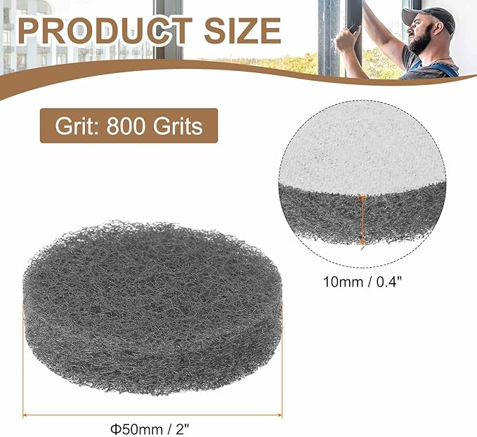 HARFINGTON 6pcs Scrubber Scouring Pads 800 Grits 2 Inch Drill Power Brush Hoop and Loop Surface Conditioning Disc Drill Scuffing Disc Scrub Pads for Home Kitchen Cleaning, Gray